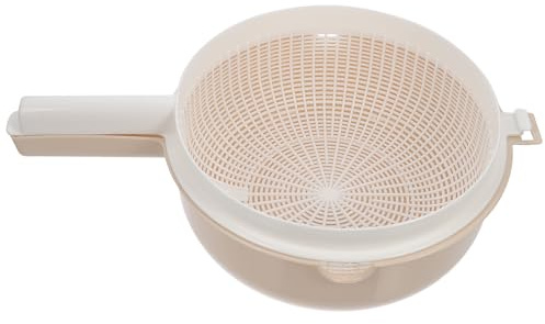 MOLUCKFU Passoire à Légumes à Poignée Double Couche Amovible 2-en-1 en Plastique Beige, Bol à Fruits et Panier D'égouttage Cuisine, Passoire à Pâtes et Riz, Récupérateur D'eau Réutilisable