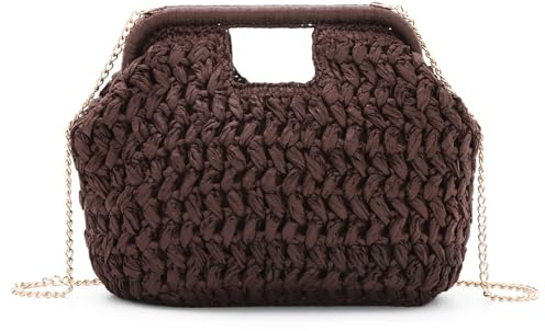BWBIKE Papperssugrör kuvertväska för kvinnor, sommar boho strandväska crossbody, vävd semesterväska för arbete, bröllop och fest, kaffe