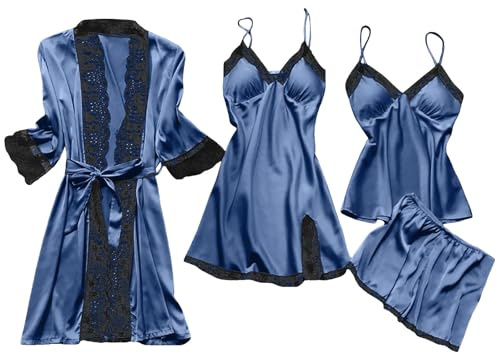 Générique Sexig satin babydoll dam strippad slitsad sida rygglös transparent nattlinne chic present dam födelsedag A23