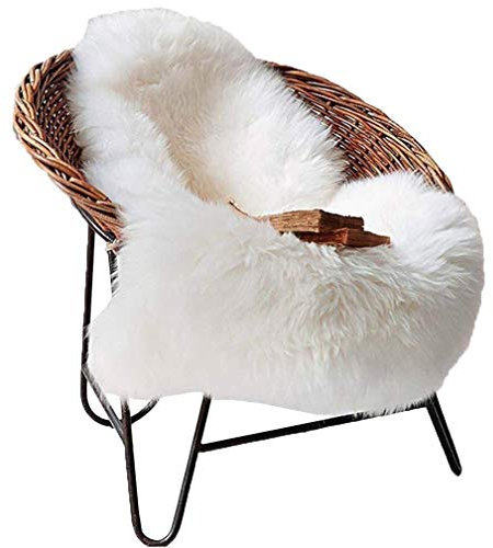 YDFYX Lammfell Schaffell Teppich Kunstfell Dekofell in Super weich Lammfellimitat Teppich Longhair Fell Optik Nachahmung Wolle Bettvorleger Sofa Matte (Weiß, 50 x 80cm)