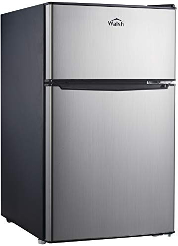 Walsh Compact Retro Refrigerator, Dual Door Mini Fridge, Energy Efficient, Adjustable Mechanical Thermostat with Freezer, Reversible Doors with leveling Front Legs, 3.1 Cu Ft, Stainless Steel