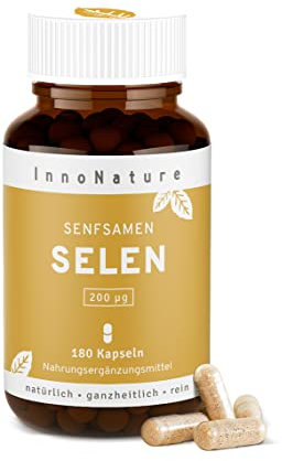 Natürliche Selen Kapseln aus Senfsamen, 1 Kapsel täglich, 180 Kapseln insgesamt, hochdosiert mit 200 µg Selen pro Kapsel (363,60% NRV), vegan, hergestellt in DE