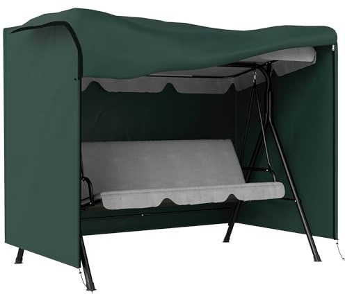 Outsunny 3 Seater 600D Oxford Patio Swing Chair Cover Outdoor Garden Furniture Rain Protection Protector Anti-UV, 205 x 124 x 164cm, Deep Green