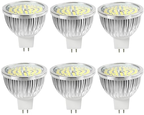 WULUN MR16 GU5.3 LED-glödlampor-paket med 6 enheter, 6 W LED varm vit 3 000 K, 60 W halogen spotlight glödlampor motsvarande, AC/DC 12 V, 550 lumen, 120 graders fokus strålvinkel, ej dimbar Kall vit
