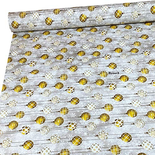Tessuto Natalizio Al Metro Cotone - Telo Arredo stoffa a Metraggio per Cuscini Tovaglia Natalizia Grandfoulard Divano Copriletto Matrimoniale Copridivano 3 posti Tappezzeria Tende (Palline Oro, cm280)