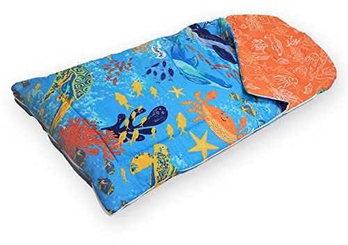 Happy Linen Company Girls Boys Kids Ocean Friends Sealife Blue 155 x 65 cm Reversible Sleeping Bag