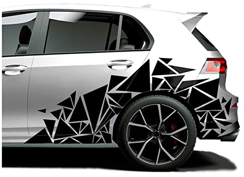 Finest Folia XXL Bilklistermärken trianglar, set om 2, 60 x 200 cm, geometrisk design, bilsida, motorcykel, buss, klistermärke, biltillbehör, kamouflage, tuning-dekoration, KX075 (svart)