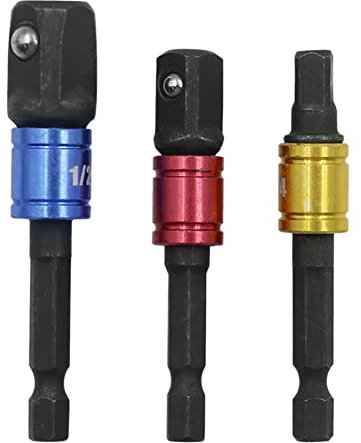3PCS Impact Grade Socket Adapter/Extension Set Turns ，1/4, 3/8, and 1/2 Drive Power Drill Into Nut Driver Torque Impact Wrench