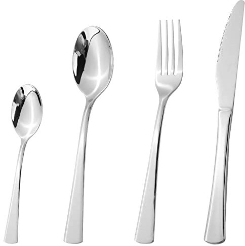 CAOPAOTI Set di Posate da Tavola in Acciaio Inox, 24 pezzi Servizio per 6 persone, Posate in argento con Coltello, Cucchiaio, Forchetta, Lavabile in Lavastoviglie