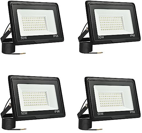 toobettp 4 Pièces Projecteur Led Extérieur 50W, Spot Led Exterieur 5000LM 6000K Blanc Froid IP66 ImperméAble Projecteur Exterieur Pour Jardin Garage Patio Grange Cour