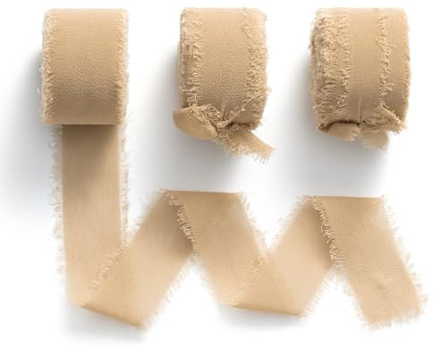 MORSUNBELA Schleifenband Hochzeit 25mm Geschenkband Deko Chiffon Band Weihnachtsdeko Geschenkverpackung Konfirmation Dekoband Seidenband Fransen