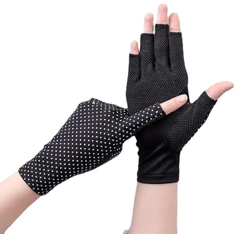 Fgnuay Guanti estivi da donna, senza dita, protezione UV, per ciclismo, guida, corsa, sci, pesca, guanti in cotone, antiscivolo, per donne e ragazze, colore nero