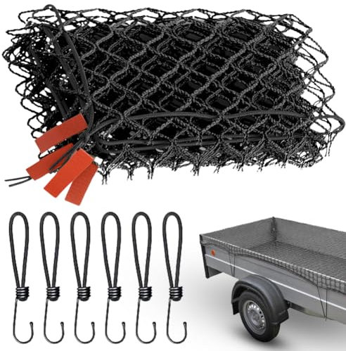 Rete Fermacarico, Rete per Rimorchio Elastica1.5m x 2.2m, Rete di Copertura per Rimorchio, Rete per Rimorchi a Maglia Fine con Ganci, Rete per Rimorchi con Gomma di Tensione, Sicurezza Carico, Nero