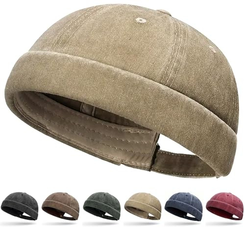 Initlove Docker Hat for Men Vintage Brimless Sailor Hat Beanie Cap Khaki