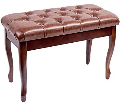Tabouret de piano à hauteur fixe Banc de luxe pour piano, avec coussin imperméable et intérieur solide pliable rangement de musique supplémentaire, pour la pratique des instruments de musique (teck)
