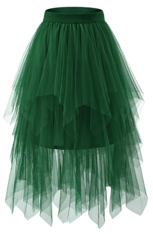 Bridesmay Faldas de Tul para Mujer - Tiro Elástico Trendy - Tutú Asimétrico - Falda en A para Homecoming y Halloween Army Green S