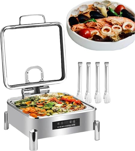 Chafing Dish Warmer 300W-800W Heating Stainless Steel Buffet Heater,Electric Warming Tray Buffet Stove for Keep Food Warm for Catering Event - 6L Capacity,Round,Square ()