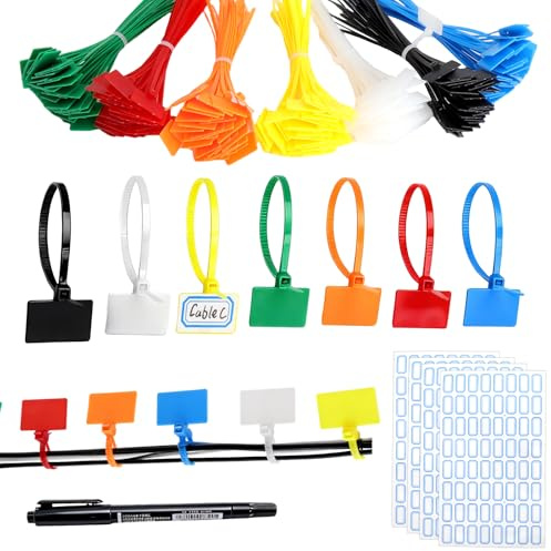 Lot de 250 serre-câbles avec champ d'étiquetage - 150 x 3 mm - Serre-câbles colorés - Résistants aux UV - Résistants à la chaleur - Avec 1 marqueur pour la logistique, le transport de bagages, le