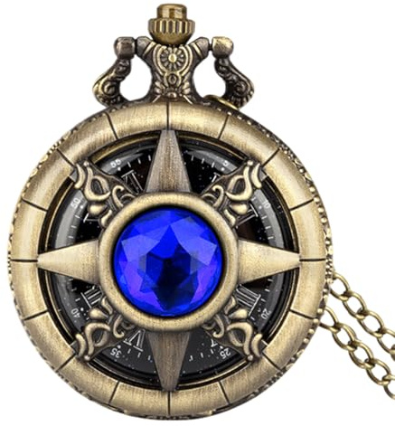 Orologio da tasca con pietre preziose - Orologi meccanici con numeri romani Caricatore a mano vintage Steampunk, elegante ciondolo a catena, movimento di lusso | Orologi classici con tasca con pietre