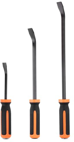 Kozelo 3 Pcs Pry Bar, 210/310/425 mm Mechanic Hand Tools Black Orange | with Non-Slip Injection Handle, Heavy Duty Strike Cap for Prying Scraping Lifting Pulling Objects