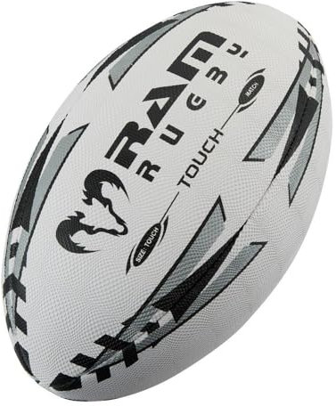 Touch Tag Rugby-Ball – Ram Rugby – Silberfarben – handgenäht – 4-lagiges Polycotton und Gummi-Laminat – Touch Pro Grip zur Handhabung