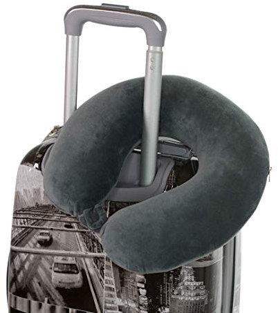 Nackenhörnchen mit Druckknopf | Nackenstütze | Nackenrolle | Reisekissen | Memory-Schaum-Füllung | waschbar - Abnehmbarer Bezug | Grau