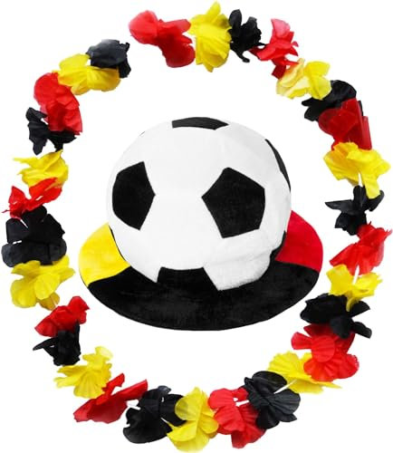 normani 1, 2, 5 oder 10 Deutschland Fußball Mütze Schlapphut mit Krempe und 2 Hawaiketten Farbe 10 Stück