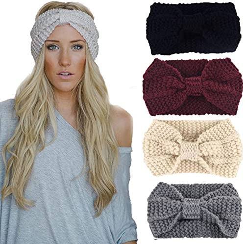 DRESHOW 4 Pezzi Fasce per Capelli Tessuto di Lana Turbante Fascia da Donna Invernale Accessori Cerchietti per Donna Ragazze