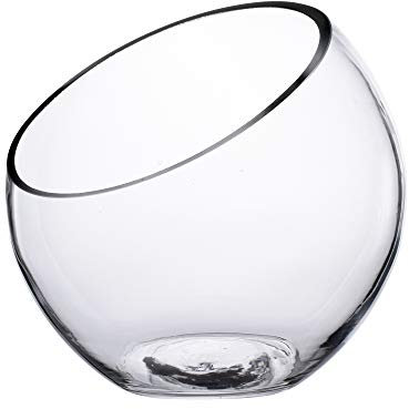 KnikGlass Abgeschrägte Glasschale, Pflanzgefäß oder Bonbonglas, transparente Vase Kugelvase runde Vase 17,5 x 17,5 cm