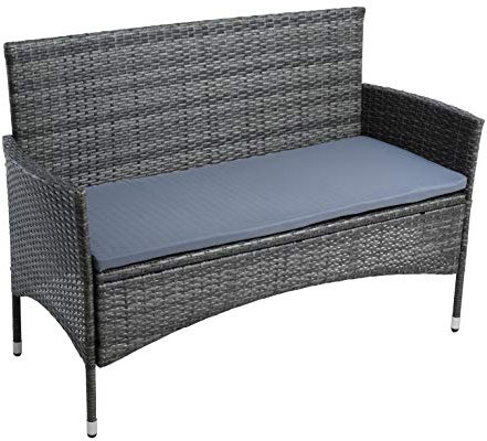 ESTEXO Polyrattan Gartenbank Rattan Gartenmöbel 2-Sitzer Sitzbank mit Sitzkissen Rattanmöbel Bank (Anthrazit-Grau)