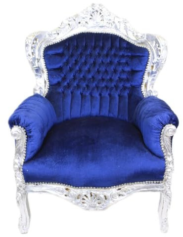 Casa Padrino Barock Sessel King Royalblau/Silber - Barock Möbel Antik Stil