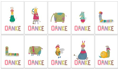 the lazy panda card company 10 x Dankeskarten - Einfache und lustige Patchwork-Grußkarten (Dankeskarten)