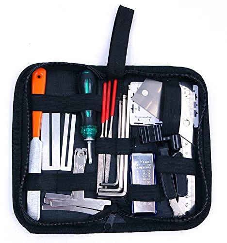 Alnicov 25 st gitarrsetup-kit, inklusive stränglinjal, sexkantsnyckel, filer, fingerbrädsskydd, radiemätare, gitarrbandsrocker utjämning set