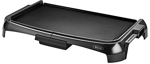 BELLA Electric Griddle with Crumb Tray - Smokeless Indoor Grill, Nonstick Surface, Adjustable Temperature Control Dial & Cool-touch Handles, 10 x 16, Black