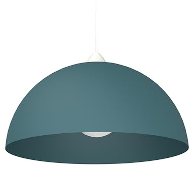 L+ Lampadario a Sospensione Moderno per Cucina e Soggiorno | Lampada Mezza Sfera Metallo 40cm E27 | Design Industriale Made in Italy (Blu Mediterraneo RAL 19-4517 TCX, Cavo 80cm)