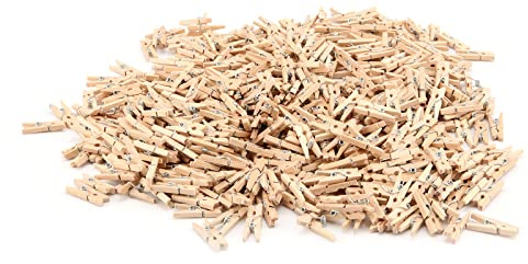 MUKCHAP 500 Pack 2.5cm Mini Wooden Pegs, Natural Wooden Clothes Pegs with Spring, Small Craft Wooden Clips Tiny Clothespins Bulk for Photo, Clothes, Crafts, Home Decor
