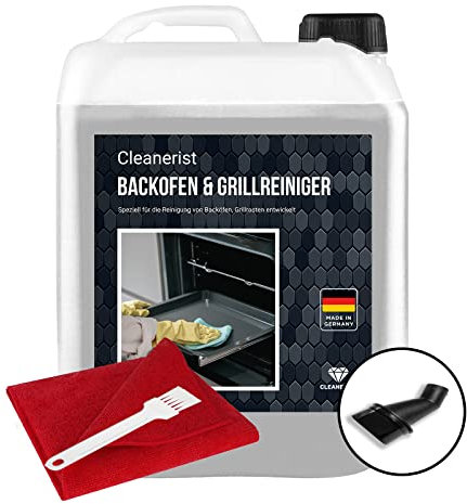5 L Cleanerist Backofen, Grillreiniger inkl. Pinsel, Ausgießer & Microfasertuch löst hartnäckigste Verkrustungen und Fette selbsttätiger Reiniger für Backofen Grillrost Backblech Fritteusen