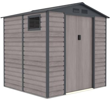 Gardiun - Caseta de jardín de Metal Surrey 4,07 m2 Exterior, 213 x 191 x 211 cm, Acero con Ventana Lateral y Efecto Madera granulada