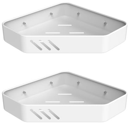 Ibergrif M34034W Mensola Doccia Senza Foratura, Mensola Bagno Angolare per Shampoo, Gel Doccia, Montaggio a Parete, 2 Pezzi, Bianco