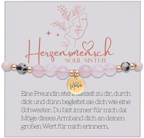 Echten Rosenquarz Armband Damen – Handgemachtes Edelsteinarmband als Freundschaftsarmband/Perlenarmband Natustein/Geschenk für Frauen, Beste Freundin