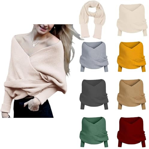 Schal Damen Winter Umhangschal Mit Ärmeln Elegante Bluse Pullover Schal mit Doppeltem Verwendungszweck Mode Warm Strickschal Cape Sweater Winterschal Multifunktionstuch Schals Für Damen