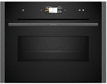 NEFF N90 C24MS71G0B Compact Oven with Microwave Function, 4.1 Full Touch Display, Inverter Technology, Pyrolytic Self Cleaning, Soft Close and Opening Door, 60 x 45cm, Graphite Grey
