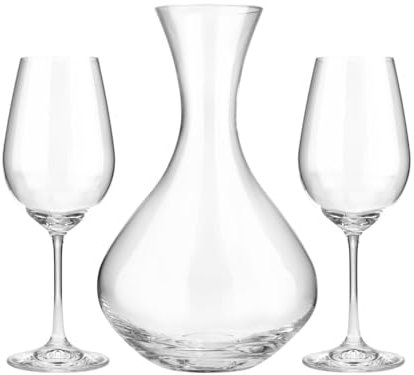 Crystalex Bohemia Viola - Juego de vino de 3 piezas, decantador de 1200 ml + 2 copas de vino de 450 ml, vaso Cristallin