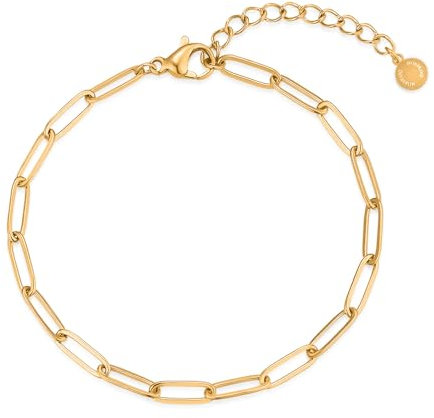 day.berlin Filigrane Glieder Armkette 18k vergoldet, Gliederkette Armband 15,5cm + 5cm variable Länge, 316L Edelstahl nickelfrei und wasserfest für Damen