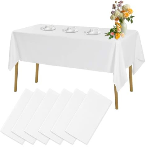 6 Stück Tischdecke Weiß für Bierzeltgarnitur, Tischdecke Biertisch Einweg, Plastik Weisse Tischdecken für Party, Rechteckig Tischtuch, 137 * 274cm, für Haushalt, Gastronomie, Hochzeiten, Feste