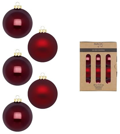 Lot de 24 Mini Boules de Noël en Verre - 3 cm - Mat et Brillant - Décoration de Sapin - Bordeaux Foncé - Port Lisse