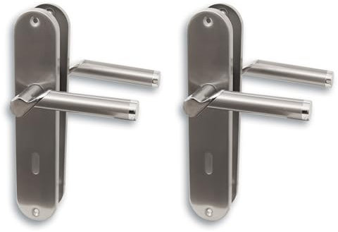 Renovierungsgarnitur II Türbeschlag, Langschild im 2er Set, Edelstahl poliert/satiniert glanzlackiert für 2 Zimmertüren mit Buntbartlochung, Türklinke, Türgriff