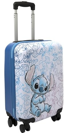 Undercover – vagn med stitchmotiv – rullväska med 4 dubbla hjul – TSA-lås – 1 fack med spännremmar – 1 fack med dragkedja – väska med utdragbar teleskopstång, Vit, 54,5 x 34 x 22,5 cm, Trolley med