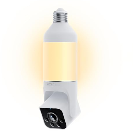 WYZE Bulb Cam Security Camera, 2K HD Outdoor Light Bulb Camera, Color Night Vision, Dimmable LED Bulb, Motion Detection, Siren Alarm, Works w/Alexa/Google Assistant. Free Expert Support