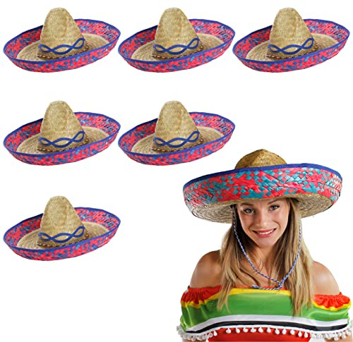 6-pack blå mexikansk sombrero – vuxna, män, kvinnors blå halmsombreros – perfekt för Mexiko/Cinco De Mayo temafester och maskeradkläder